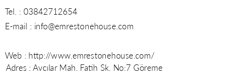 Emre's Stone House telefon numaralar, faks, e-mail, posta adresi ve iletiim bilgileri